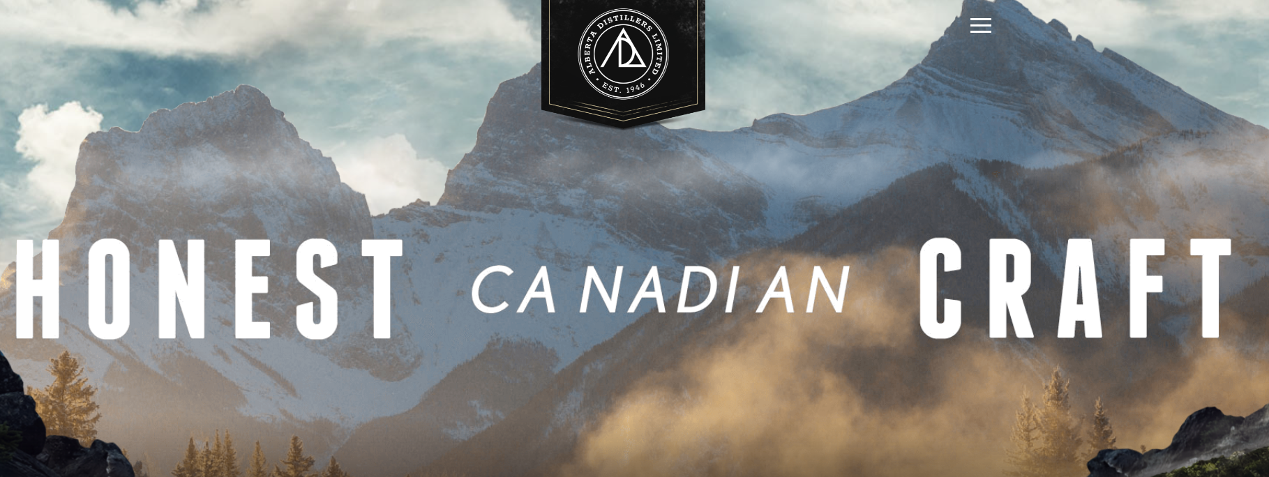Alberta Distillers 브랜드 배너, 캐나다 프리미엄 라이 위스키 증류소