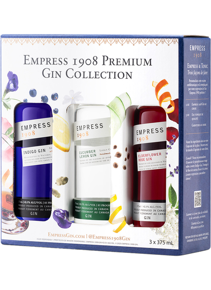 엠프레스 1908 프리미엄 진 컬렉션 3 x 375ml 세트 패키지 - 인디고·큐컴버 레몬·엘더플라워 로즈 캐나다 진