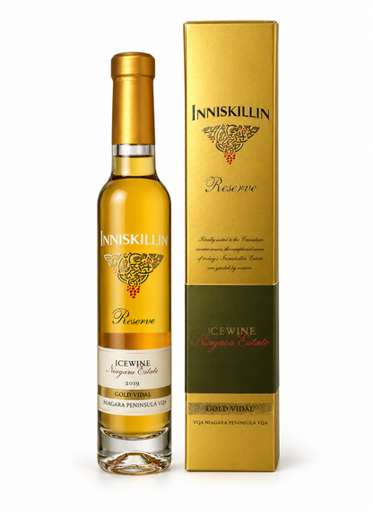 이니스킬린 골드 비달 아이스와인 리저브 2019 200ml 병과 골드 선물 상자 – 나이아가라 반도 VQA, 엘-티레 전용
