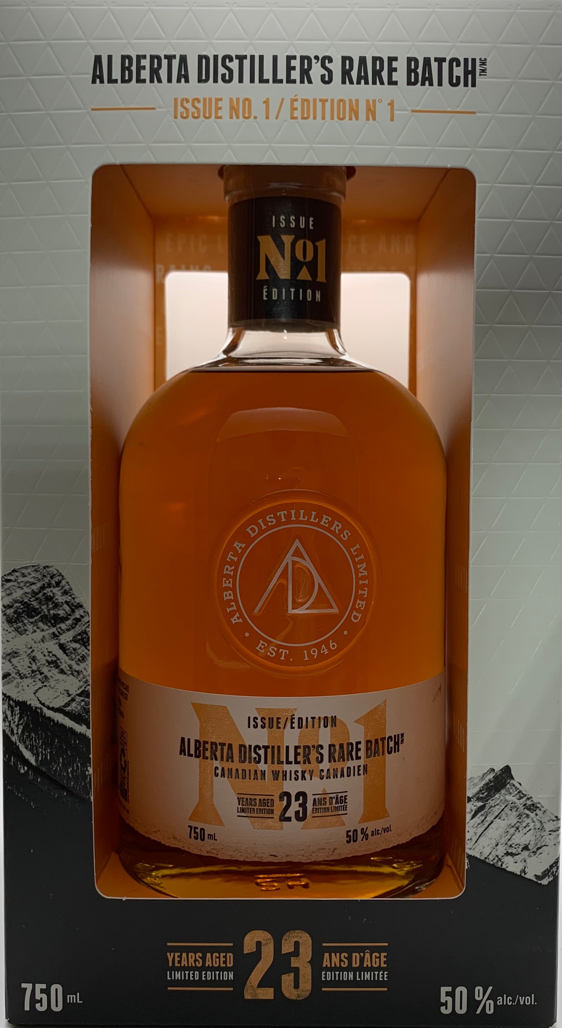 Alberta Distillers Rare Batch Issue No.1 23 Year Rye Whisky 750ml 기프트 박스 정면